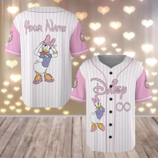 Discover Personalized Daisy Duckk Cartoon Lovers Gift Pink & White Baseball Jersey Shirt