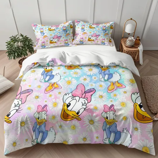 Discover Lovely Daisy Duckk With Daisy Flowers Happy Mother's Day Bedding Set