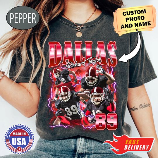 Discover Custom Name And Photo Football Bootleg Comfort Shirt, Personalized Comfort Colors Football Bootleg Shirt
