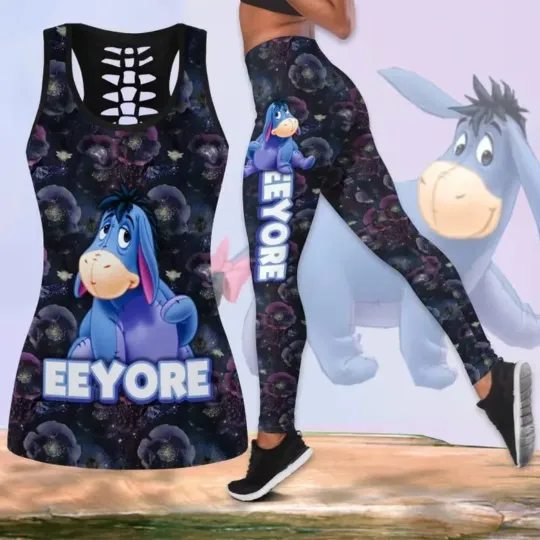 Discover New winniee the poohh Eeyoree Women's Hollow Vest Leggings Yoga Suit