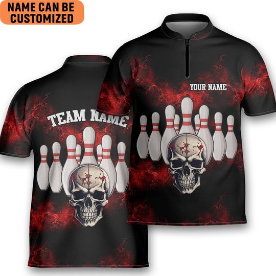 Discover Personalized Skull Bowling Jersey Bowling Shirt For Men Bowling Team Shirt Bowling Player Bowlers Gift Halloween Bowling Shirt