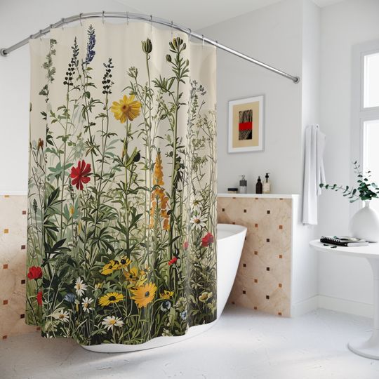 Discover Wildflowers Botanical Shower Curtain, Boho Floral shower curtain