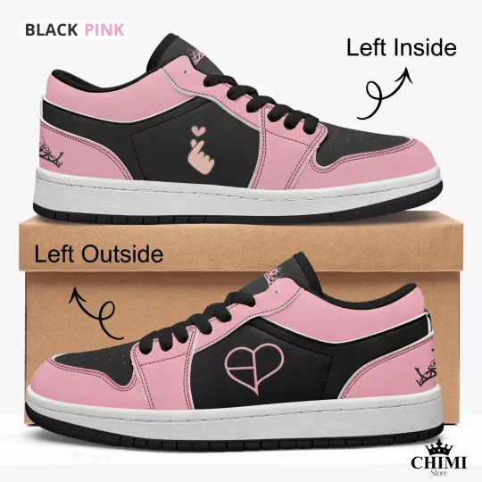 Discover Custom BLACKPINK BORN PINK TOUR Low-Top Leather Sneakers Black Pink
