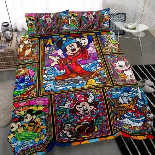 Discover Awesome Mickeyy mouse And Friends Cartoon Characters Stained 3D Bedding Set
