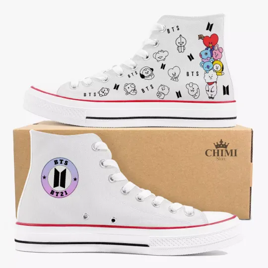 Discover BTS-BT21 canvas sneakers, classic white high top sneakers