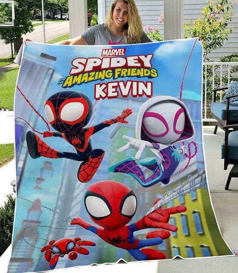 Discover Personalized Spidey and His Amazing Friends Blanket, Custom Name Super Hero Blanket, Gift For Kids, Birthday Gift
