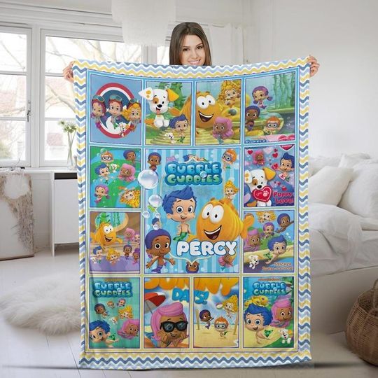 Discover Kids Personalized Bubble Guppies Blanket, Custom Name Bubble Guppies Blanket, Birthday Gifts