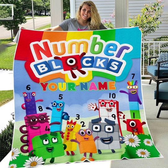 Discover Kids Personalized Numberblocks Blanket, Custom Name Fleece Blanket, Gift For Birthday