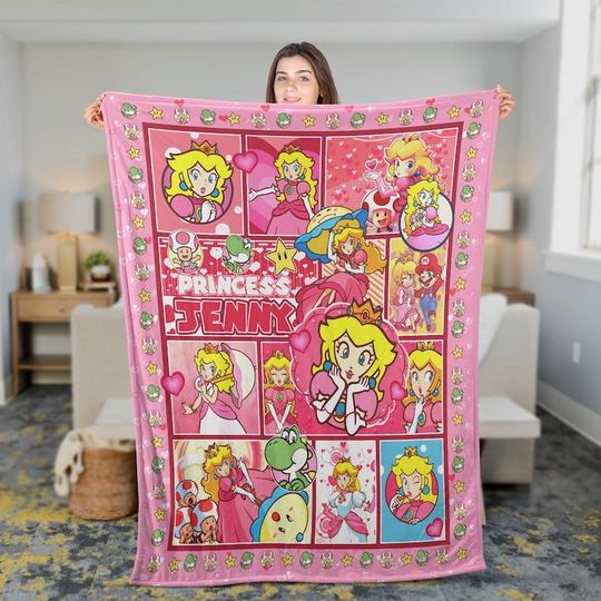 Discover Kids Personalized Princess Peach Blanket, Custom Name Princess, Gift For Daughter