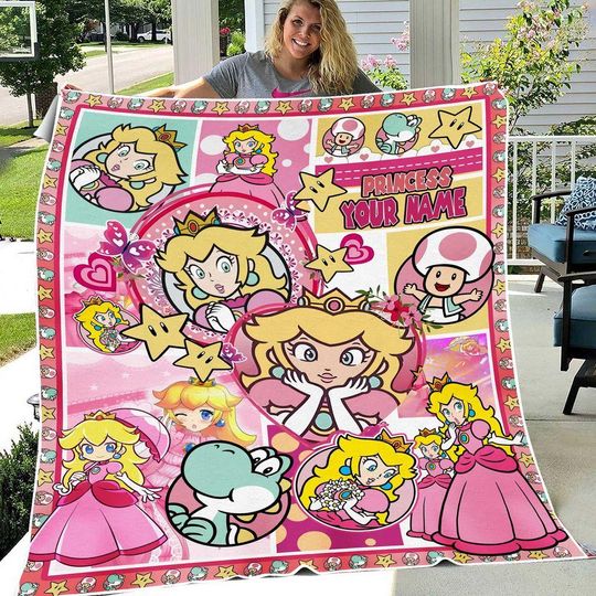 Discover Personalized Princess Peach Blanket, Custom Name Princess Peach Blanket, Birthday Gift, Gift For Daughter