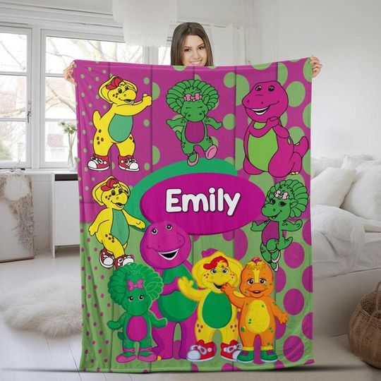 Discover Personalized Barney Blanket, Barney and Friends Custom Name Blanket, Dinosaur Lover Blanket, Birthday Gift