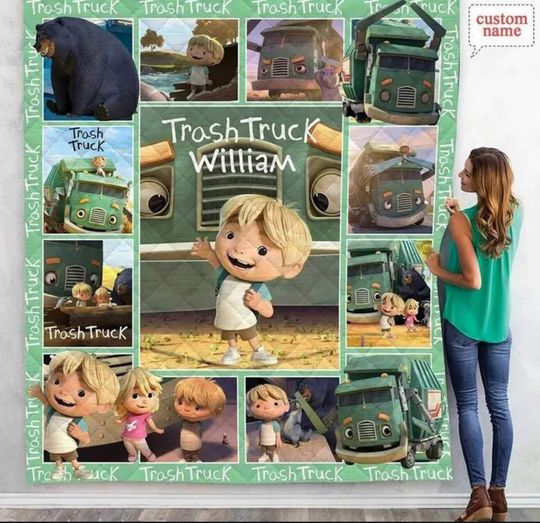 Discover Trash Truck Custom Name Blanket, Personalized Kids Trash Truck Blanket, Custom Name Blanket Birthday Gifts, Baby Gifts