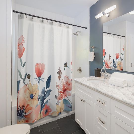 Discover Wildflower Shower Curtain, Floral Bathroom Decor, Wildflower Curtain