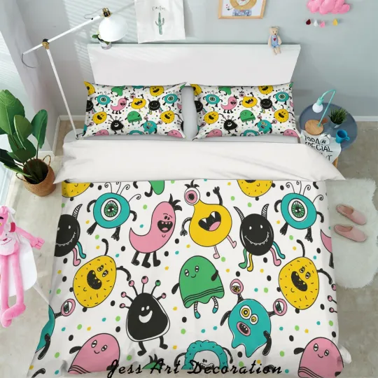 Discover 3D Cartoon Monster Colorful Quilt Cover Set Bedding Sets