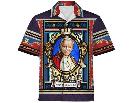 Discover Pope John Paul II Stained Glass Hawaiian Shirt, Pope John Paul II Hawaiian Shirt