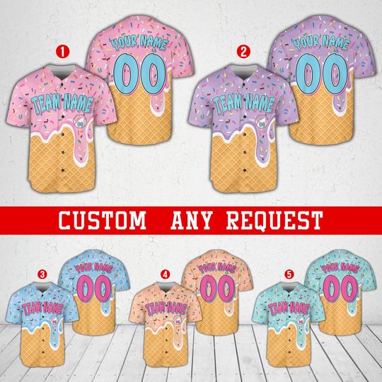 Discover Personalized Ice Cream Drip Baseball Jersey, Custom Name Ice Cream Sprinkle Jersey