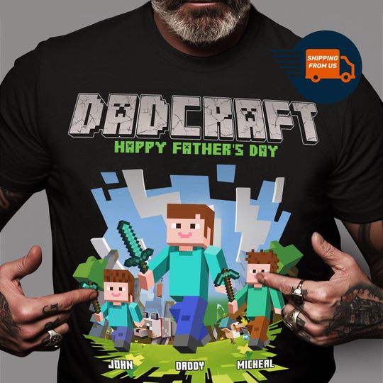 Discover Personalized DadCraft T-shirt, A Minecraft Movie Shirt For Kids