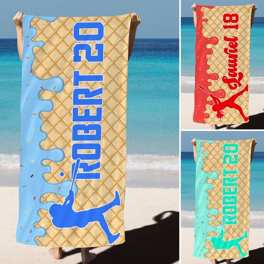 Discover Personalized Ice Cream Drip Beach Towel, Baseball & Softball For Boys or Girl
