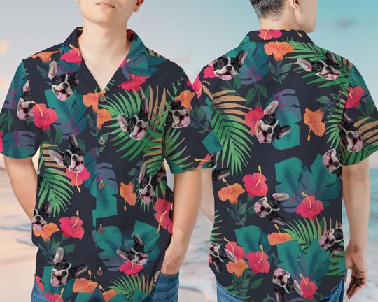 Discover Personalized Dog Face Hawaiian Shirt  Unique Retro Tropical Print, Short Sleeve Vacation Outfit for Dog Lovers