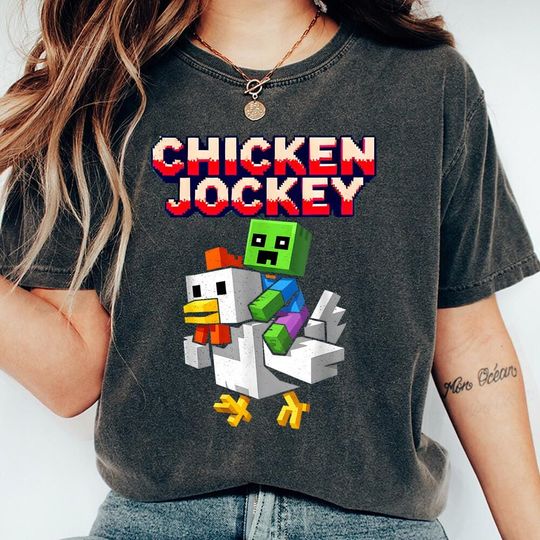 Discover Minecraft Movie Chicken Jockey Unisex Hilarious Cotton Tee, Gamer Gift, Cartoon