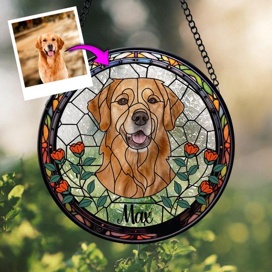 Discover Custom Name n Photo Of Your Dog Stained Glass Suncatcher Window Hangings