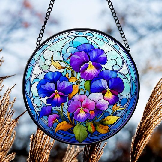 Discover February Month Of Birth Flower Violet Stained Glass Suncatcher Window Hangings