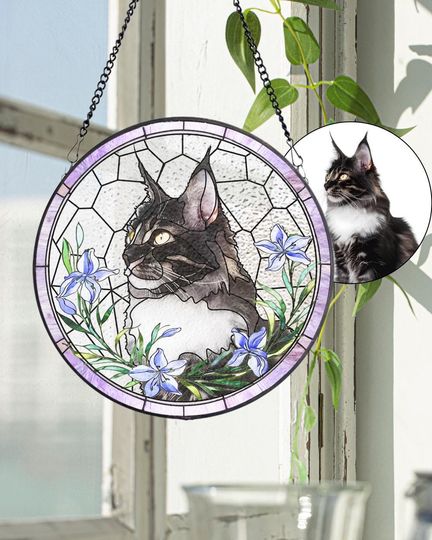 Discover Custom Pet Portrait Stained Glass Suncatcher, Stained Glass cat Memorial