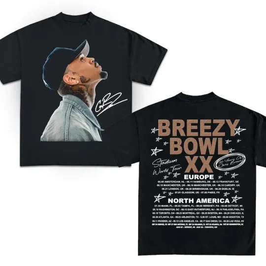 Discover 2-sided Chris Brown Tour Shirt, 2025 Chris Brown Tour Breezy Bowl XX T-Shirt