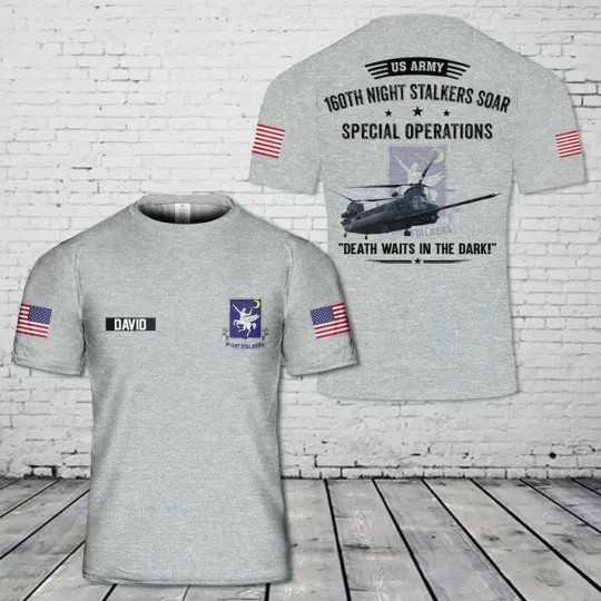 Discover Custom Name US Army 160th SOAR(A) MH-47E Chinook 3D T-Shirt