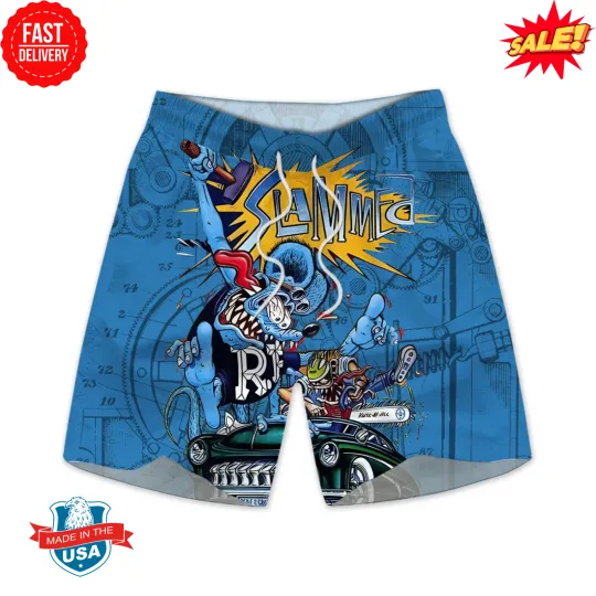 Discover RatFink Beach Shorts - Drag Racing Vibes, Ed Roth Art, Wild Lowbrow Monster