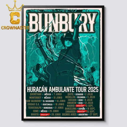 Discover NEW Enrique Bunbury 2025 Huracán Ambulante Tour Dates Home Decor Poster