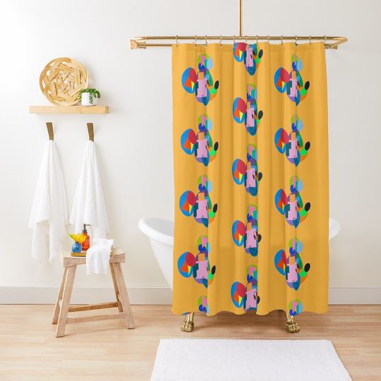 Discover The Shape of Mickeyy on Orange Shower Curtain