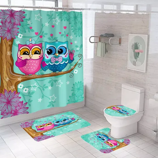 Discover Owl Shower Curtain Bathroom Rug Set Bath Mat  Cover