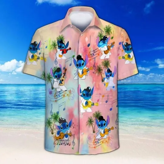 Discover Stitchh Aloha Retro Guitar Playing Hawaiian Shirt