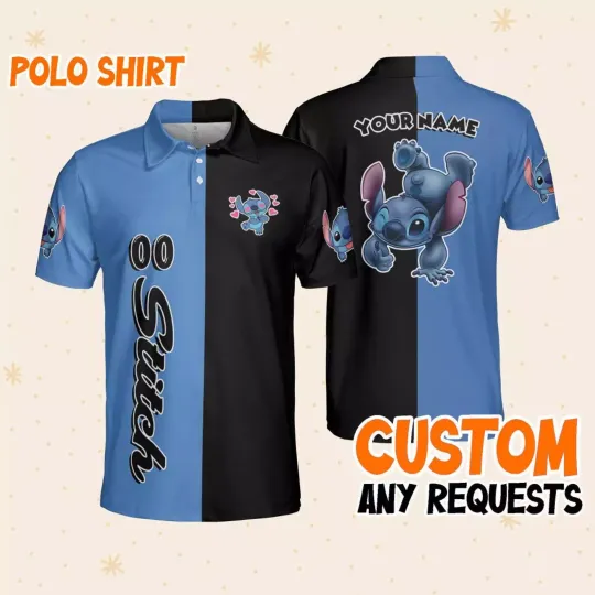 Discover Personalized Naughty Stitchh Father's Day Birthday Short Sleeve Men's Polo Shirt