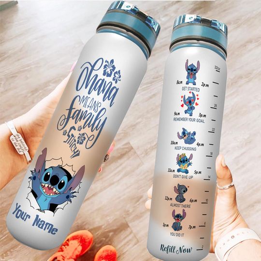 Discover Custom Stitchh Water Tracker Bottle, Disneyyy Stitchh 32oz Water Bottle, Lilo And Stitchh Lovers Gifts