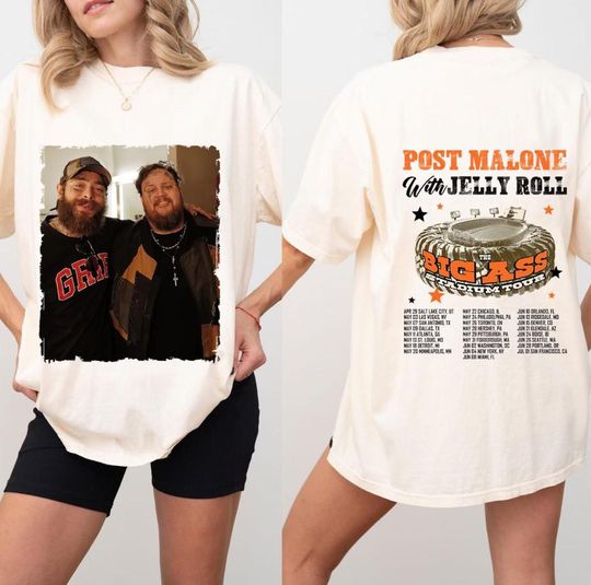 Discover Post Malone vs Jelly Roll Tour 2025 T-Shirt, Post Malone Big Asss Stadium Tour Shirt