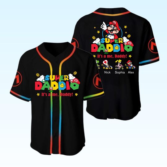Discover Custom Super Daddio Jersey Baseball Shirt, Personalized Mario Shirt, Father's Day Gift Shirt