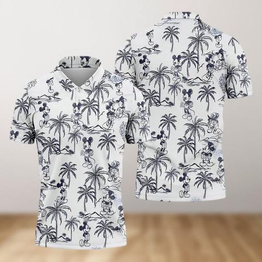 Discover Disneyyy Mickeyy Sketch Summer Tropical Palm Tree Island Polo Shirt,