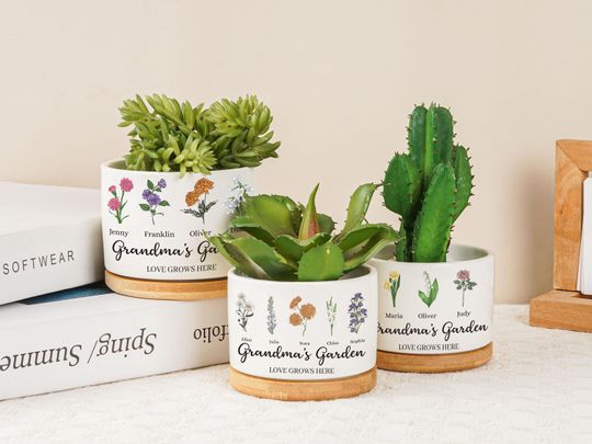 Discover Custom Grandma's Garden Mini Plant Pot,Personalized Birth Flower Pot,Custom Mom's Garden