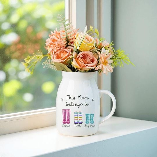 Discover Personalized Family Wellie Vase, Fully Custom Welly Boots for Flower Jug, Name Vase