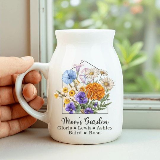 Discover Personalised Grandmas Garden Flower Vase, Birth Flower Vase, Mum Nanna