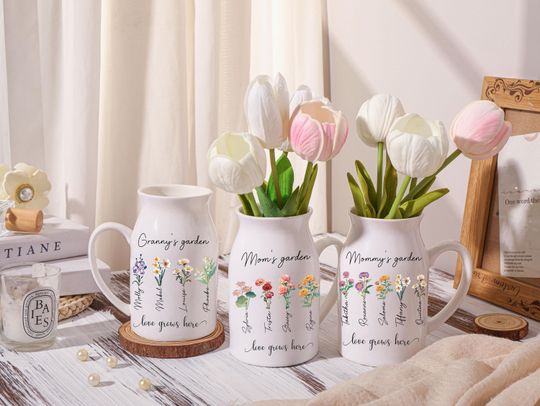 Discover Personalized Garden Vase, Mothers Day Gift, Garden Flower Vase, Custom Birth