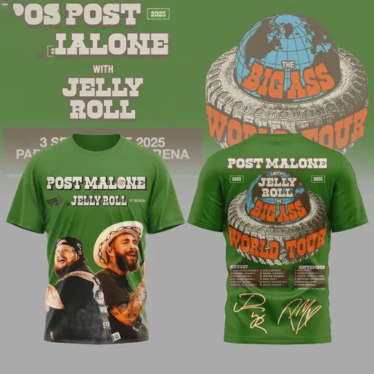 Discover Post Malone With Jelly Roll World Tour 2025 Signature 3D T Shirt