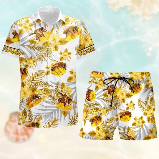 Discover Custom Bee And Flowers Hawaiian Shirt and Shorts