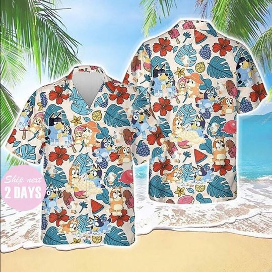 Discover BlueyDad Dad And Kids Fun Summer Hawaiian Shirt Unisex