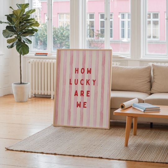 Discover How Lucky Are We Print Set Striped Neutral Apartment Decor Coquette Room Poster