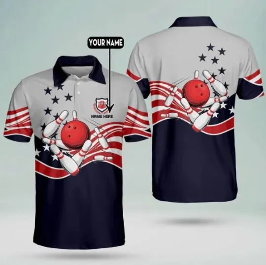 Discover All Size Custom American Flag Bowling Polo Shirts