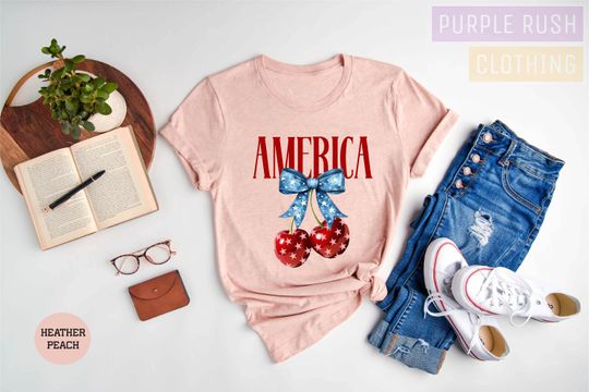 Discover Cherry Coquette Bow Shirt, Retro America Coquette Shirt