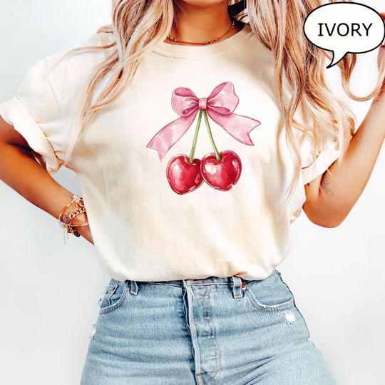 Discover Bow Cherry T-Shirt, Coquette Bow Shirt, Vintage Cherry Shirt, Cherry Lover Gift